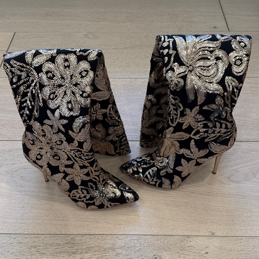 Shoe Republic LA Gold & Black Sequin Over-The-Knee Boots - Picture 9 of 11